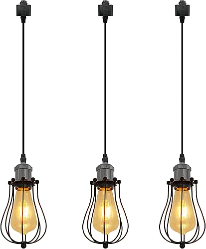 Miniatura 15 de Kiven H-System - Lámpara colgante de pista, estilo retro, diseño de loft vintage, lámpara de techo colgante de jaula de cesta negra, accesorio de 3