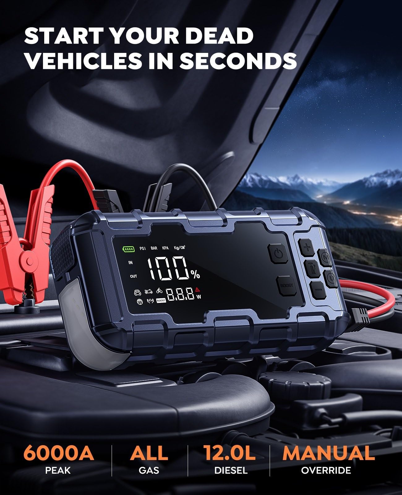Motorino Di Avviamento 6000A Auto Salto di Avviamento PD45W Accumulatori E Caricabatterie Riserva 26800mAh 160PSI Pompa Aria Batteria Emergenza Booster Dispositivo