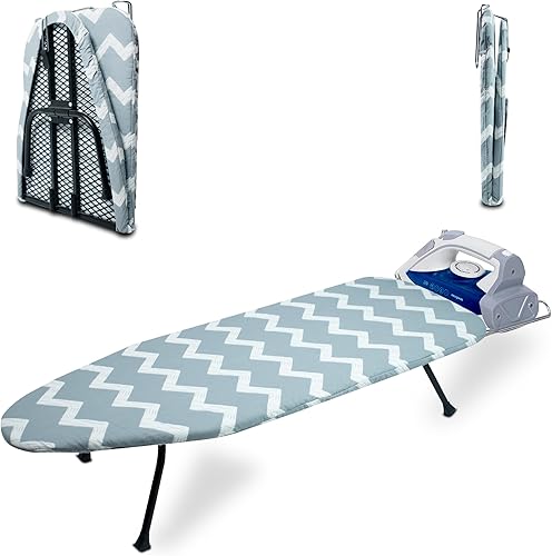 Miniatura 10 de Tabla de planchar de mesa con panel de malla metálica, tabla de hierro plegable, tabla de hierro pequeña resistente con cubierta resistente al calor