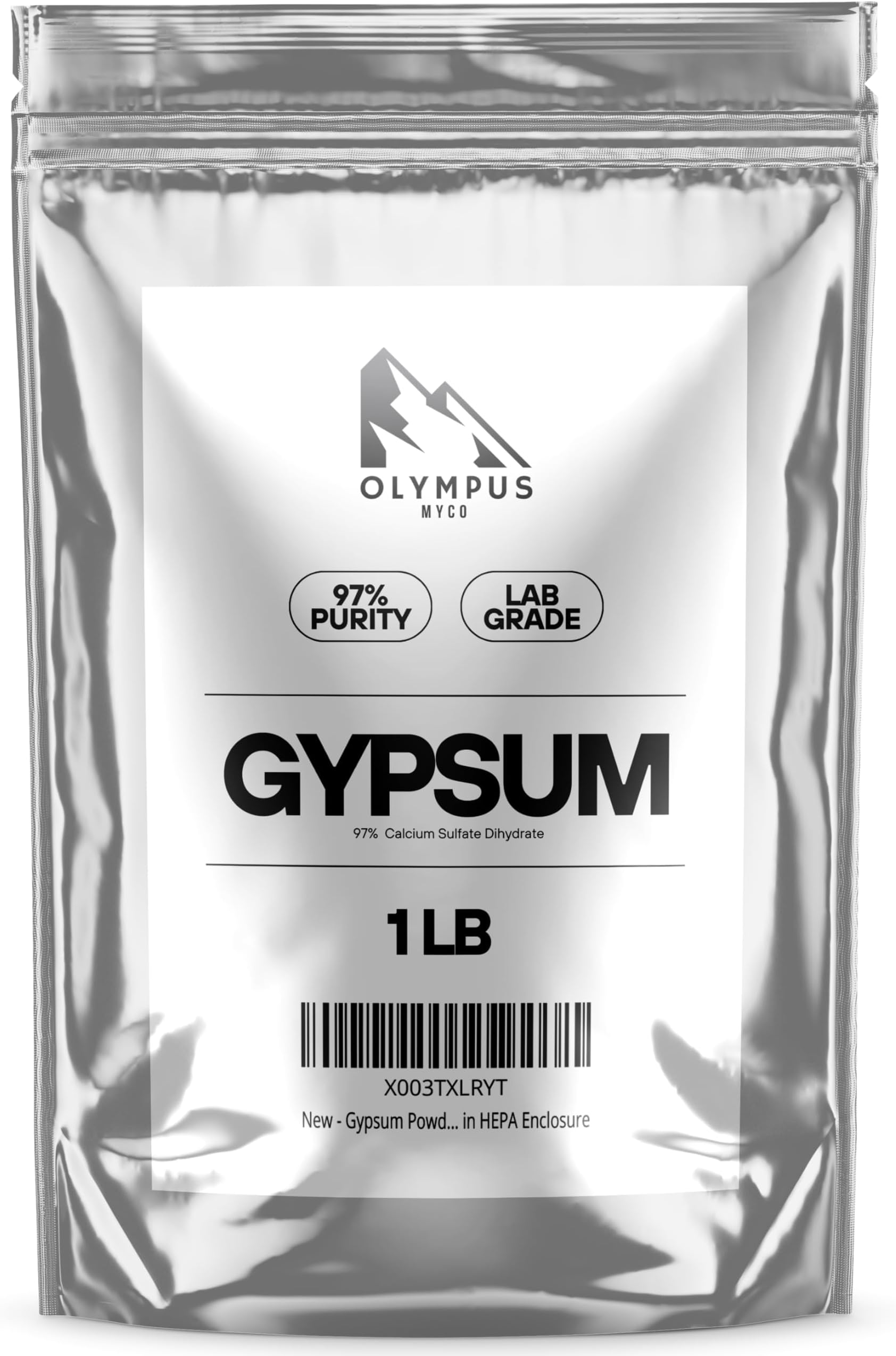Gypsum Powder for Mushroom Substrate (1 lb), Lab Grade, Garden Soil Amendment (Calcium Sulfate Dihydrate), Packaged in HEPA Enclosure