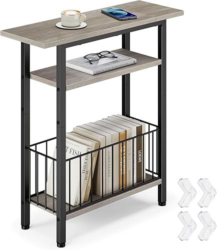 Vista 13 de Vagusicc Mesa auxiliar estrecha, mesa auxiliar delgada de 3 niveles para sofá, mesas auxiliares pequeñas para espacios pequeños, mesa auxiliar