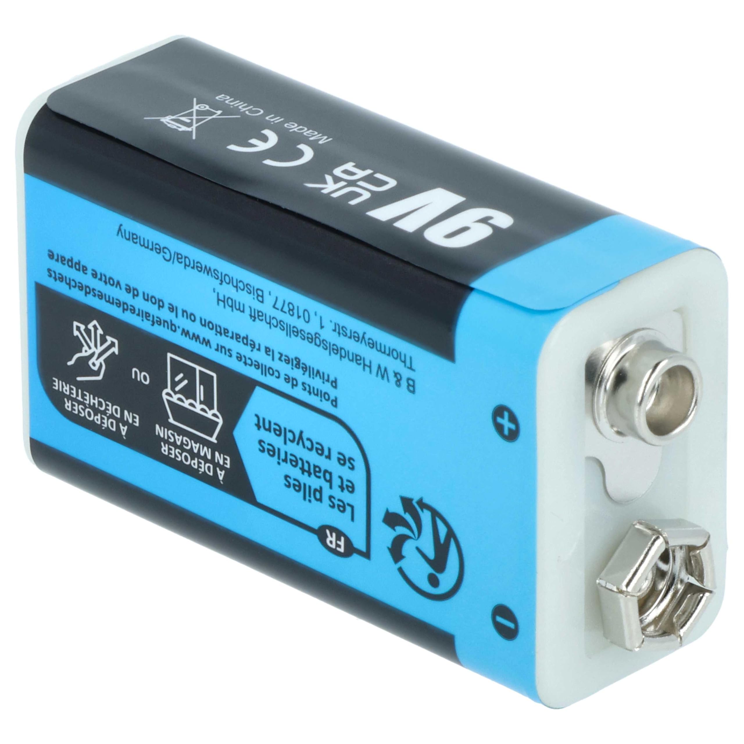 10x Piles Bloc Batterie 9V pour Divers appareils (1Ah, 9V, Li-ION), prête à l'emploi, avec Micro-USB