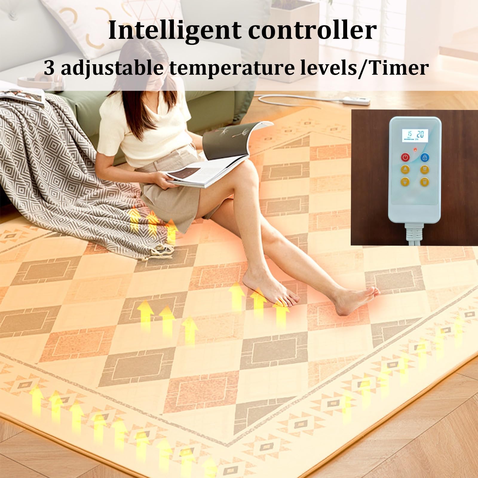 Tappeto riscaldante elettrico, tappetino riscaldante per pavimento | Soft Plush | Spina 220V | Timer e controllo della temperatura | Per soggiorno, camera da letto, sala giochi(B,180x50cm)