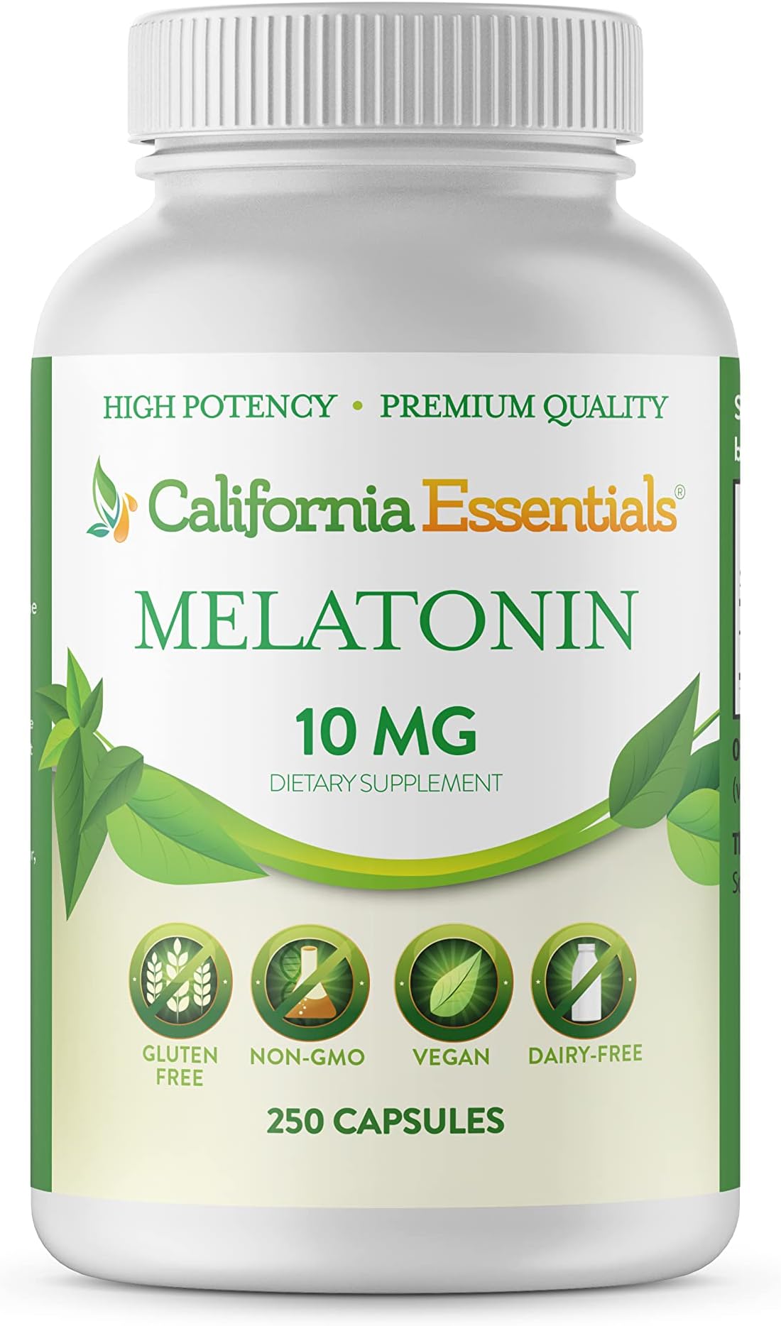 California Essentials Melatonin 10mg | Night time Sleep Aid Helps Fall Asleep Faster and Longer | Strengthen Immune System | Promotes Calming and Relaxing | Vegan, Non-GMO 250 Capsules