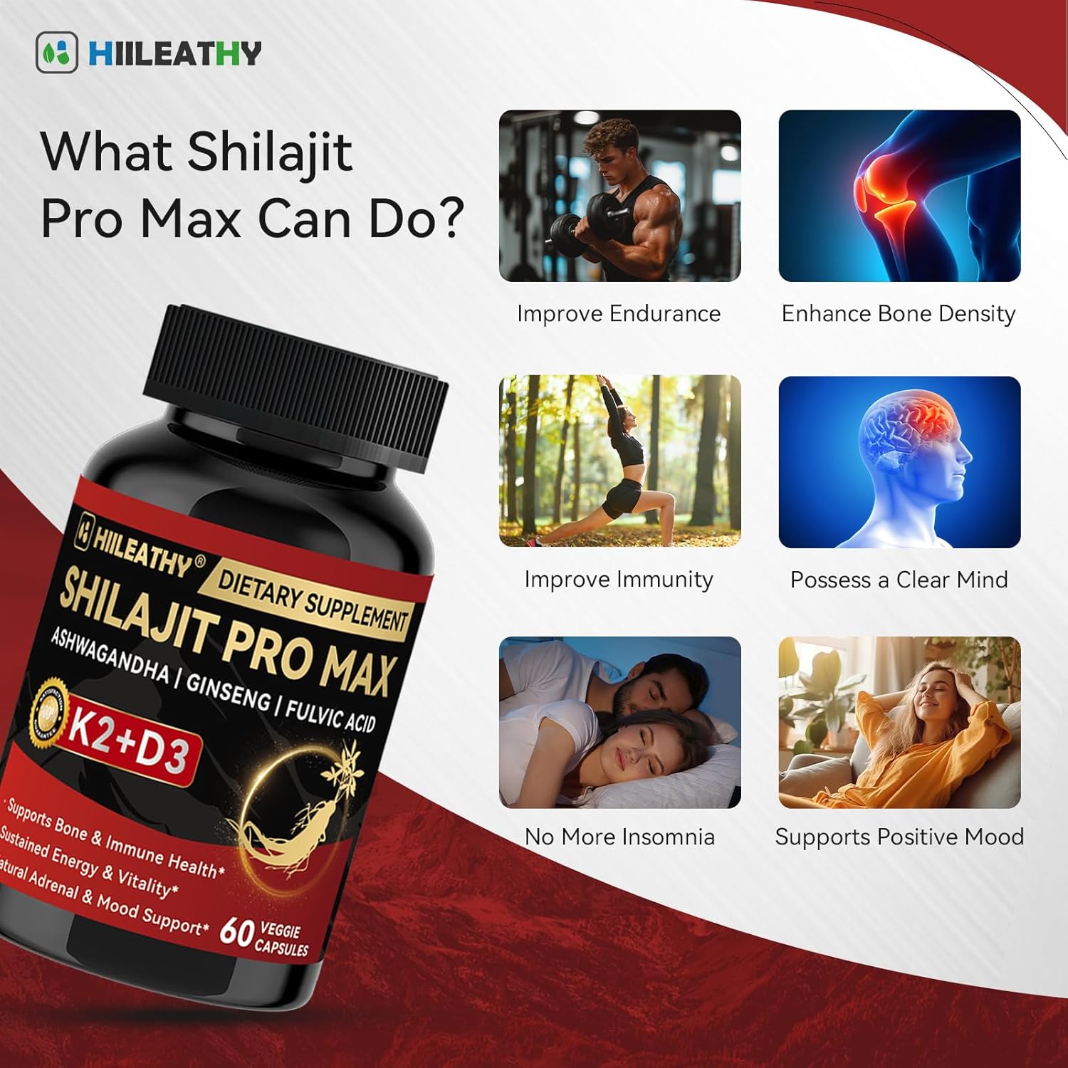 Shilajit for Men Women, Shilajit w/Vitamin D3 K2, Shilajits for Men w/Fulvic Acid Ashwagandha Ginseng Root, Shilajits for Extra Power Stamina Immune Support, Non-GMO Made in US 60 Capsules - Image 6