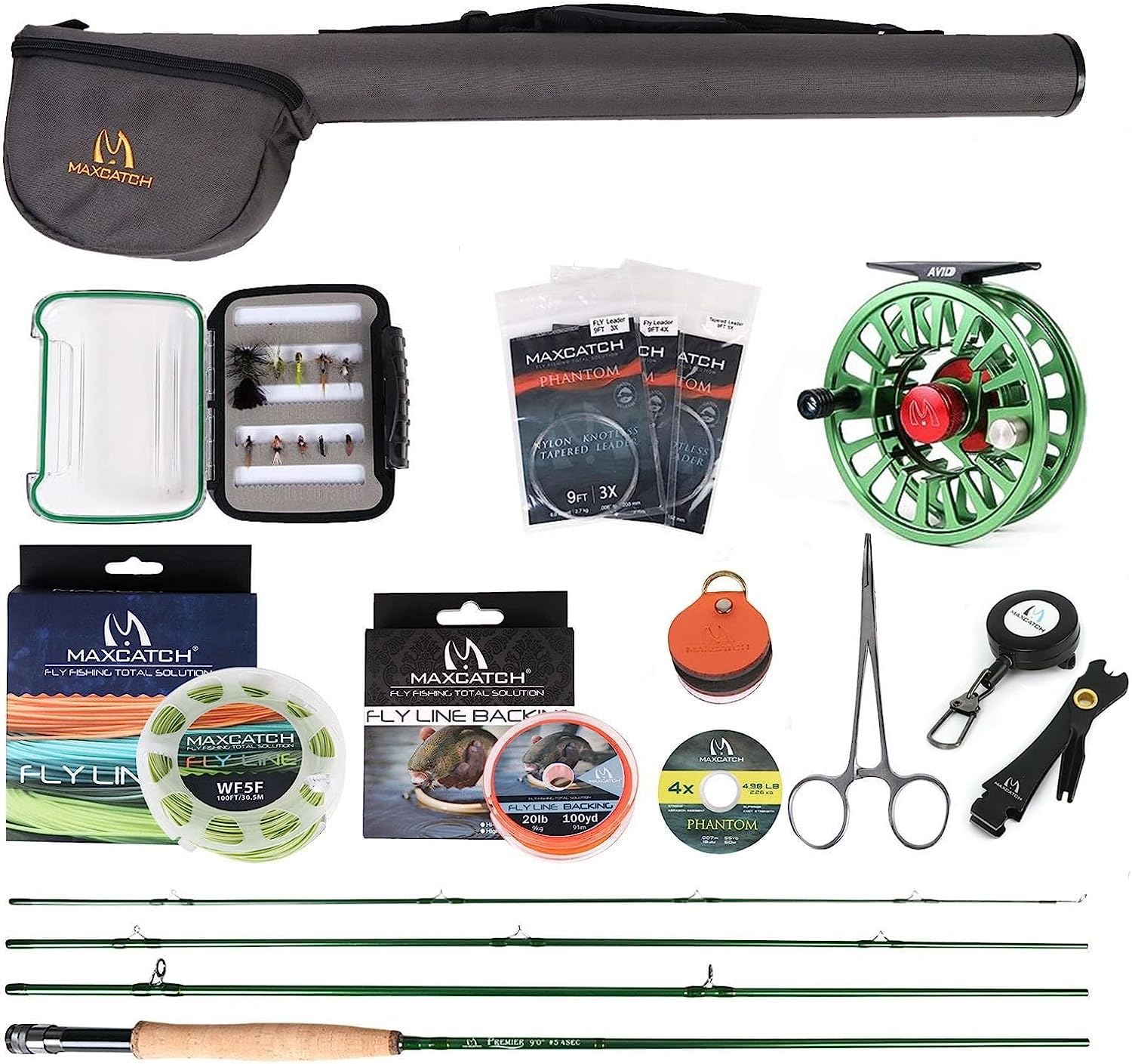 M MAXIMUMCATCH Maxcatch Premier Fly Fishing Rod and Reel Combo Complete 9' Fishing Outfit (Premier Rod+Green AVID Reel, 5 wt -9' Half-Handle Rod,5/6 Reel)