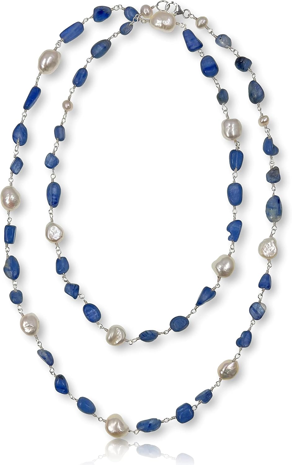 MGR Multi-color Boho Style Statement Necklace. 36" Hand Crafted and Wire Wrapped Wired Twisted Larimar, Carnelian, Citrine, Peridot & Amethyst Long.