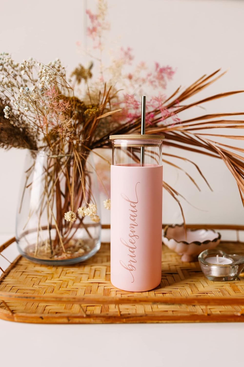 Bride to Be Iced Coffee Tumbler with Bamboo Lids and Straws | 20 oz Mason Jar Cups & Iced Coffee Cup | Bridesmaid Proposal Gifts, Bridal Shower, Bachelorette Party Supplies & Bride Tribe - Bridesmaid - Image 3