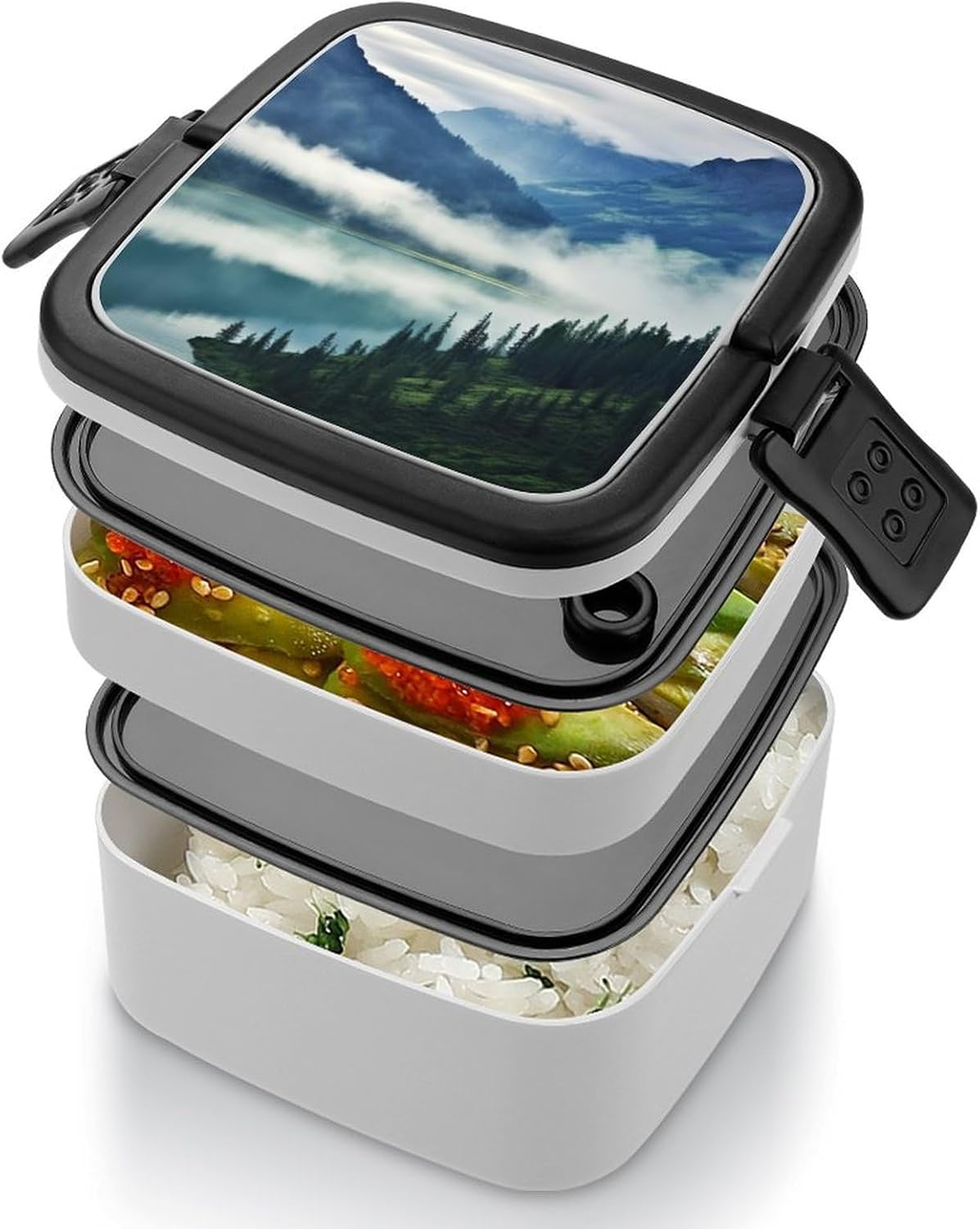 Adults Lunch Box Adult Bento Box Stackable Bento Box BPA-Free Foggy Mountains Landscape Lunch Box Food Container Ideal for Meal Prep, Work, And On The Go