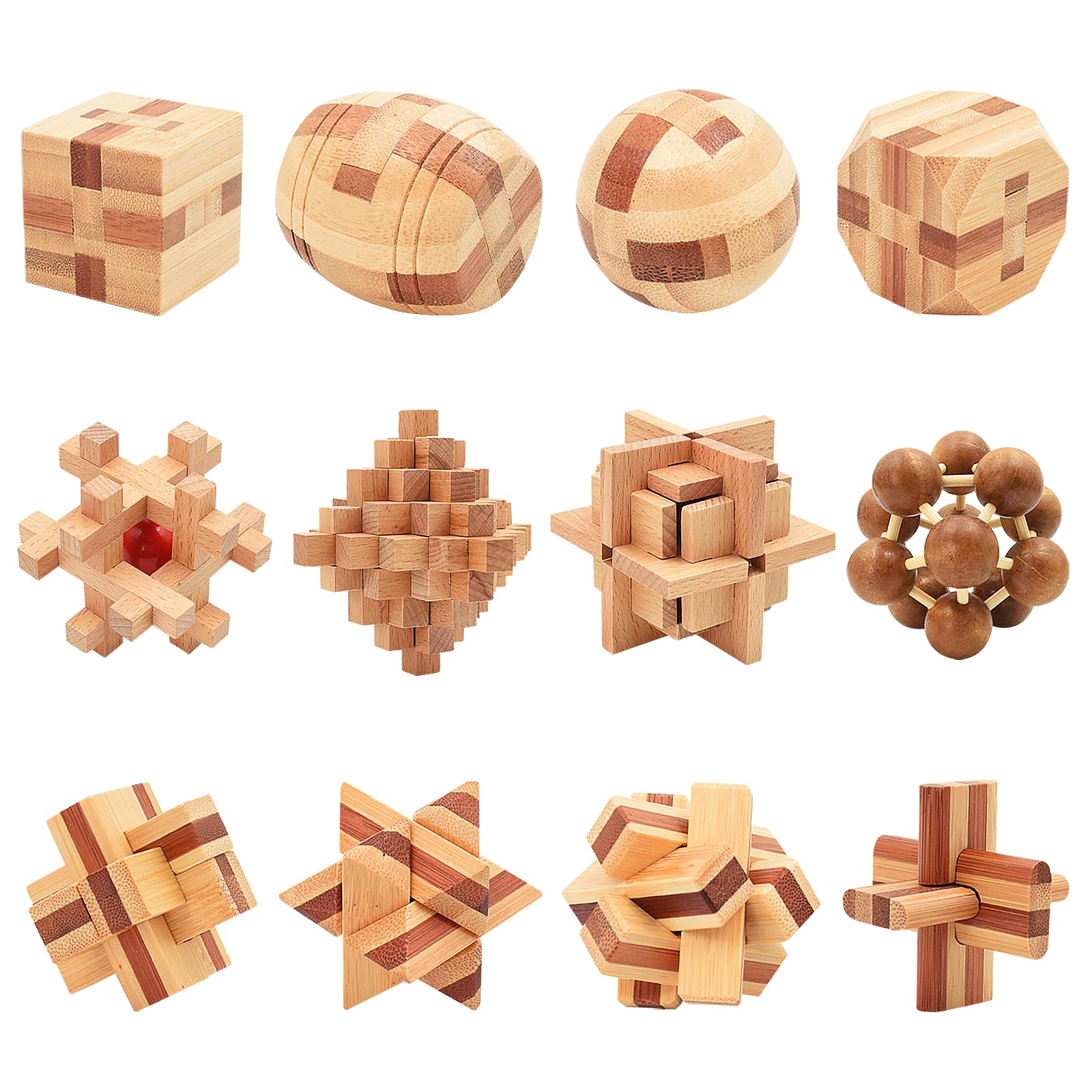 Surplex 12 Pcs 3D Wooden Brain Teaser Puzzle Set  Interlocking Logic IQ Challenge Games, Mind-Bending Assembly & Disentanglement Puzzles for Adults, Teens & Kids  Fun Educational Toy & Gift Idea