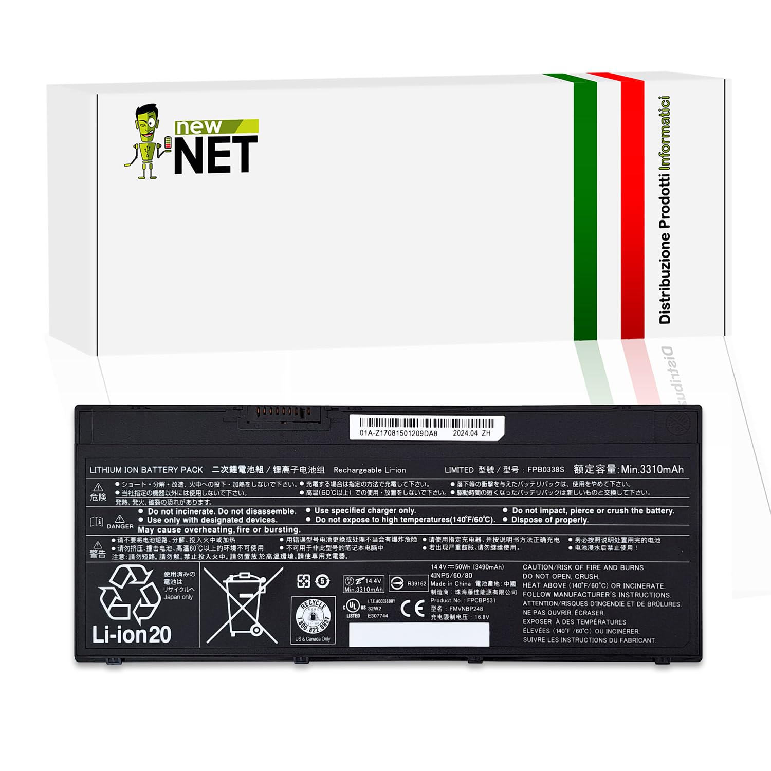 new net - Batteria FPB0338S Compatibile con Fujitsu Lifebook U7410/D, U747, U747/P, U747/R, U748, U748/S, U749, U749/A, U7510, U757, U757/P U759/A [14.4-14.8 V - 50 Wh]