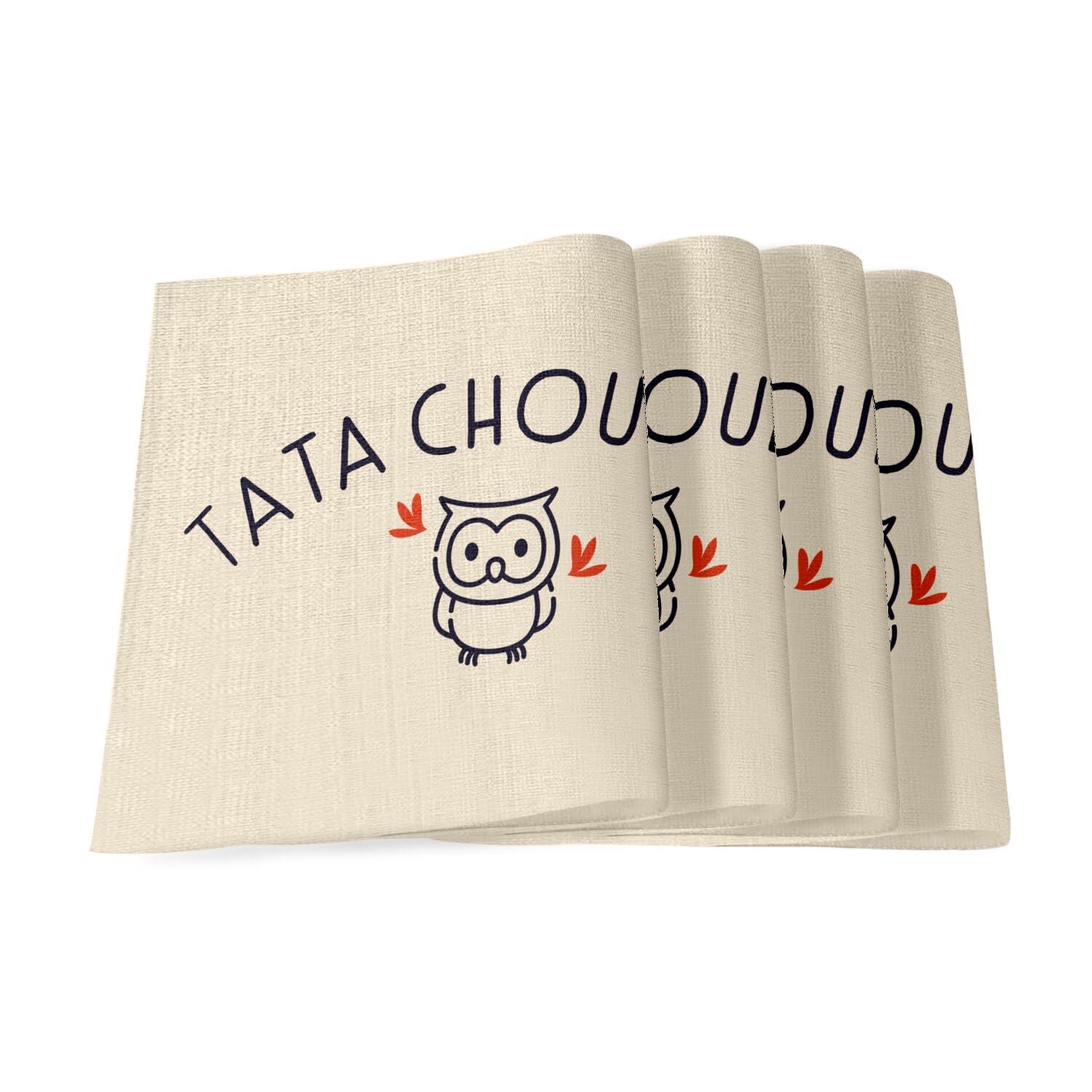 Sets de table en lin lavable grand format anti tache chouettes