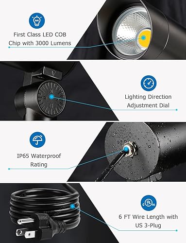 Miniatura 5 de SUNVIE Foco LED para exteriores de 30 W, 120 V, impermeable, 3000 lúmenes, luces ultra brillantes para exteriores, luces de paisaje blancas cálidas