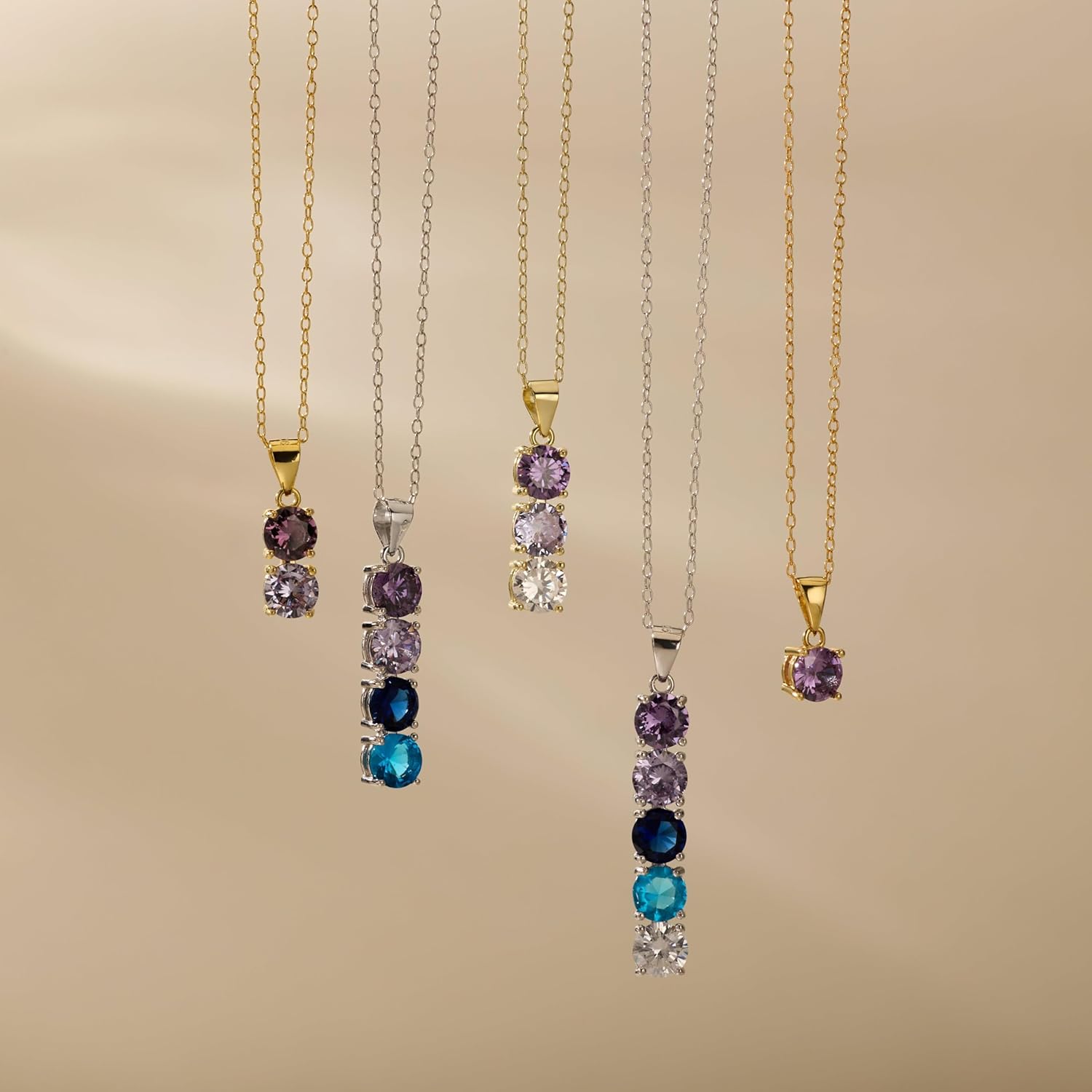 EVE'S ADDICTION 2 Stone Silver Birthstone Necklace - Gifts for Mom