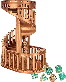 JstFrU DND Dice Tower with Tray for Role Playing Game,Dungeons and Dragons,D&D,TRPG,7 PCS Dice Included,Perfect Ancient Roman Castle Theme Dice Rolling Tower-Red Copper Color