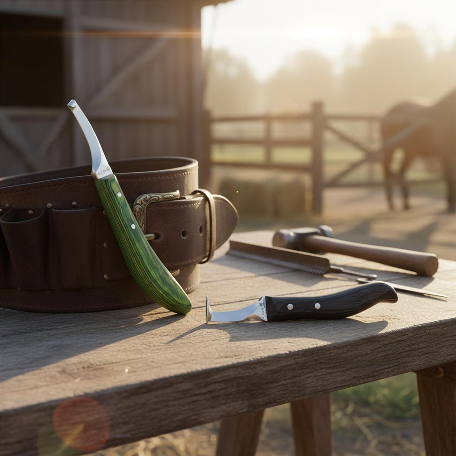Precision Farrier Hoof Knife Combo | Super Sharp Right-Handed Hoof Trimming Knife with Wooden Handle – Professional Horse Hoof Care Tool