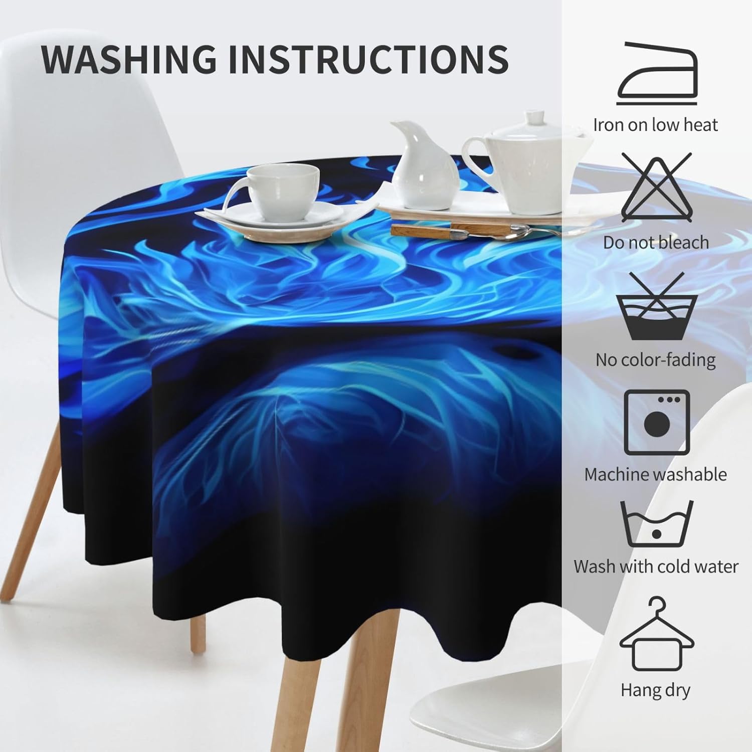 Indigo Flame Print Print Wrinkle Free Dining Table Cover for Birthday Party Farmhouse Tablecloths Up to 60 x 60 Inches