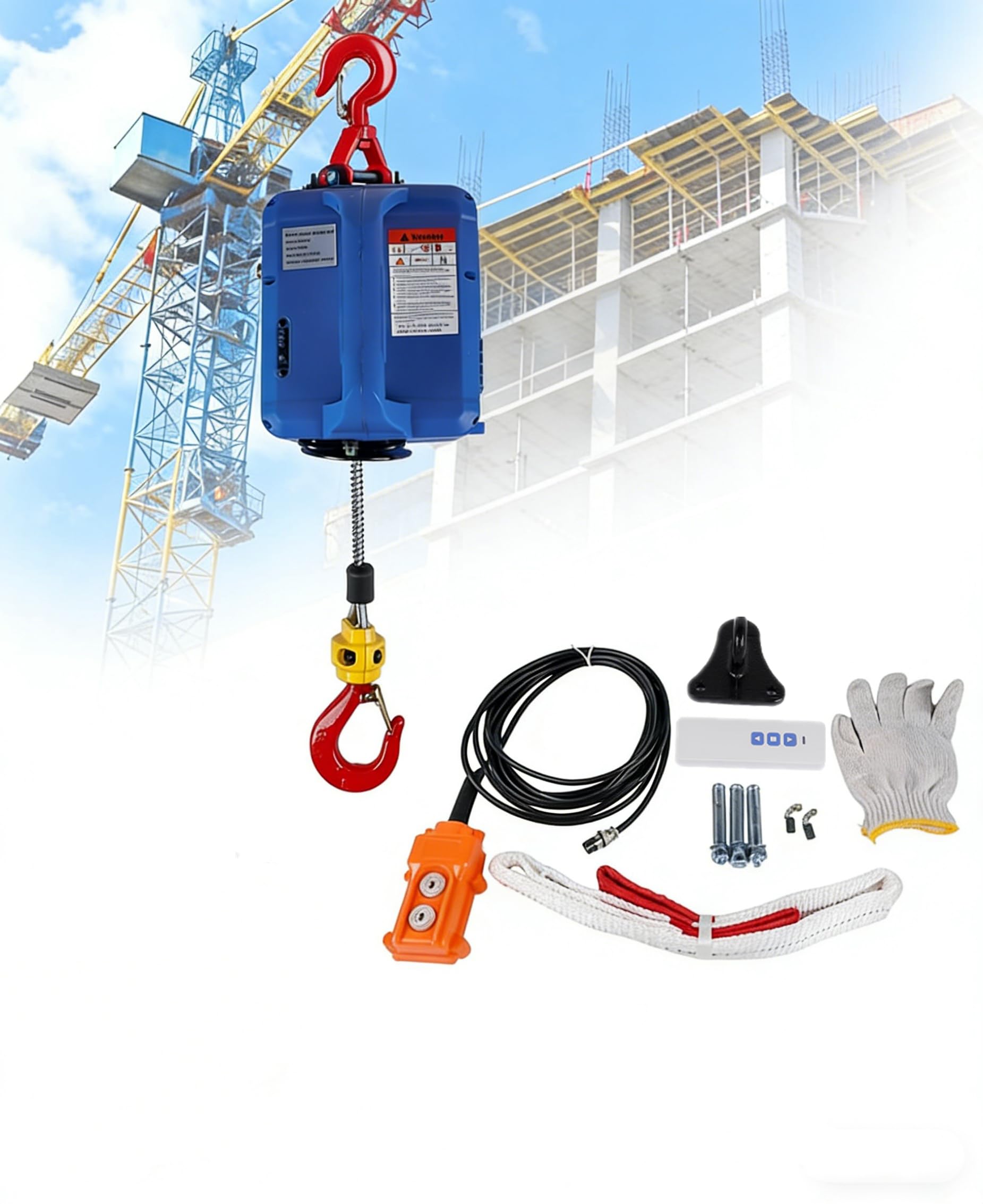 3 in 1 Paranco elettrico 500 kg 1500W Argano Elettrico Portatile con finecorsa a infrarossi migliorato per Garage Magazzini Costruzione Domestica, Blu