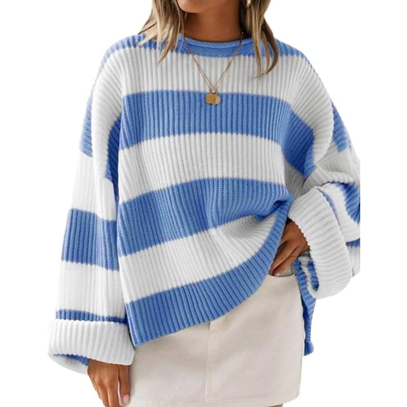Knit Sweater for Women Fall Winter Color Block Crewneck Long Sleeve Striped 2025 Womens Winter Color Block Cropped
