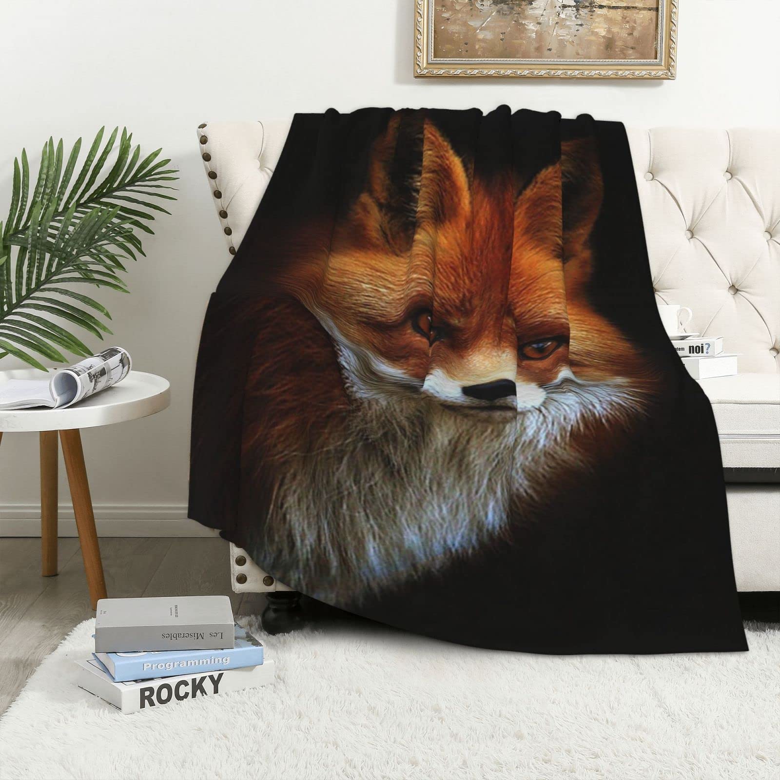 Plaid en polaire thermique fox couverture flanelle douce pour soirée cocooning salon