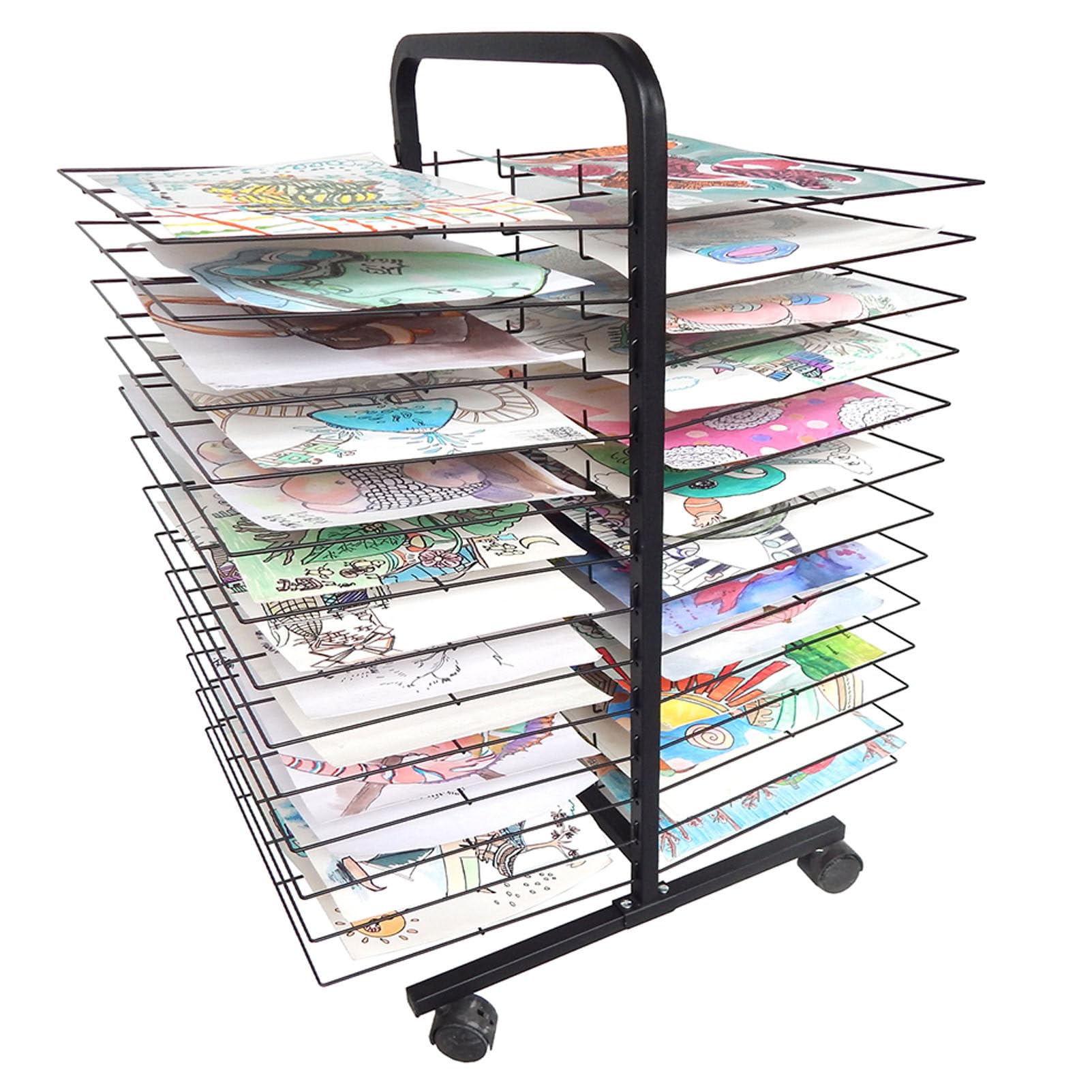 Séchoir de stockage d'art amovible avec étagères de peinture mobiles