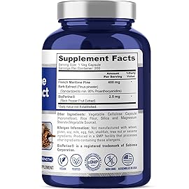 NusaPure French Maritime Pine Bark Extract 400mg per Veggie Caps 200-Day Supply Bioperine Non-GMO Vegan