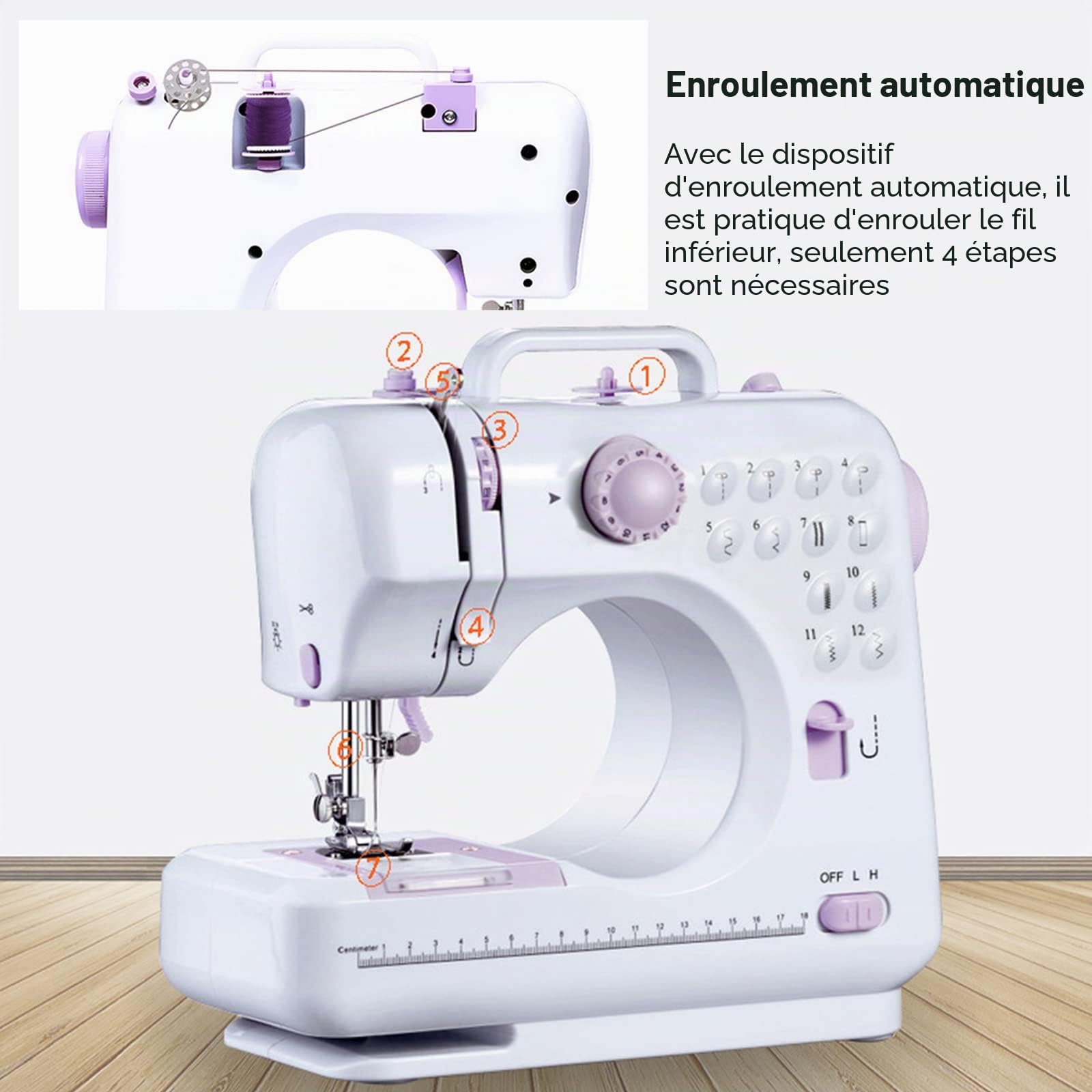 Machines à coudre simples, machine à coudre multifonction à 12 points, double ligne, machine à coudre domestique surjeteuse avec deux vitesses pour enfants et débutants