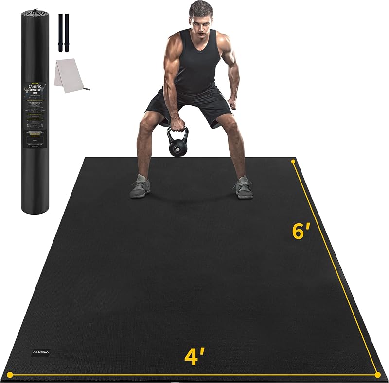 8'x6'/7'x5'/6'x4' Large Exercise Mat Workout Mat for Home Gym, 7mm | High-density PVC, cushioned surface, non-slip bottom, for jump rope and weights, floor protection, easy to store