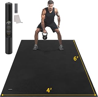 CAMBIVO Large Exercise Mat for Home Workout, 8'x6'/7'x5'/6'x4' (7 mm) Extra Thick Exercise Mat for Home Gym, Shoe-Friendly, Non-Slip Gym Mat for Jump Rope, Weights, Cardio, Fitness