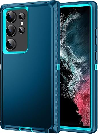 for Galaxy S23 Ultra Case,Heavy Duty Shockproof Dust/Drop Poof 3 Layers Full Bady Protection Rugged Cover Case for Galaxy S23 Ultra,Turquoise