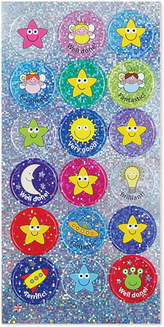 Sparkly Mixed Praise Stickers - 108 x 28mm Bulk Pack.