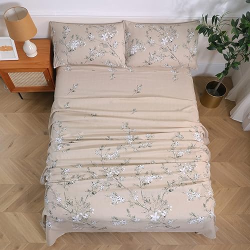Juego de sábanas de microfibra, estampado floral de floresramas, 4 piezas (1 sábana bajera de bolsillo profundo y elástico en todo el contorno, 1