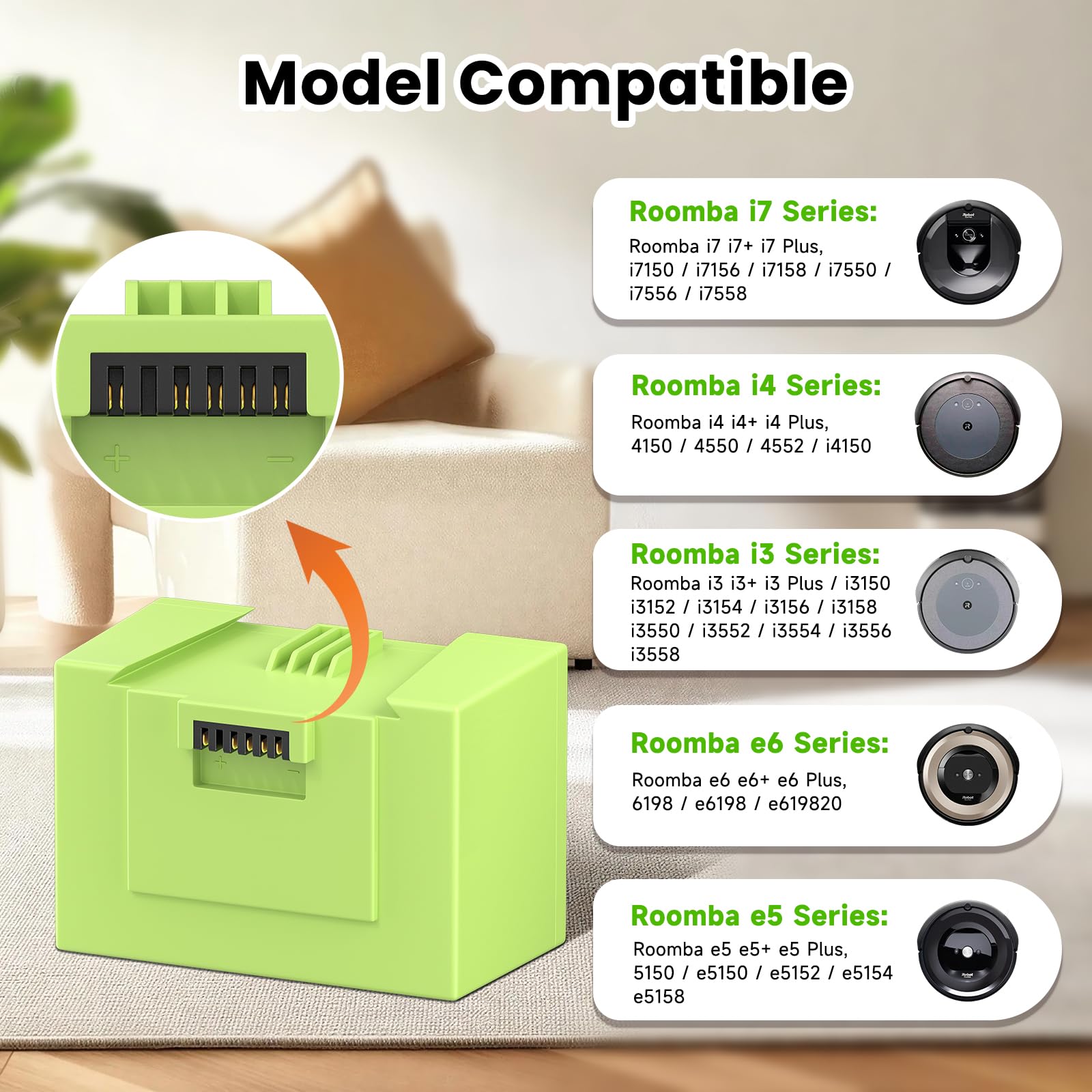 ABL-D1/ABL-D2 Litio Batteria per iRobot Roomba i7/ i7+, i4/ i4+, i3/ i3+ Plus, per iRobot Roomba E5 E6 i7150, i7156, i7158, i7550, i7556, i7558, e5150,e5152, e5154, e5158, e6198 Batteria-14,4V/5000mAh