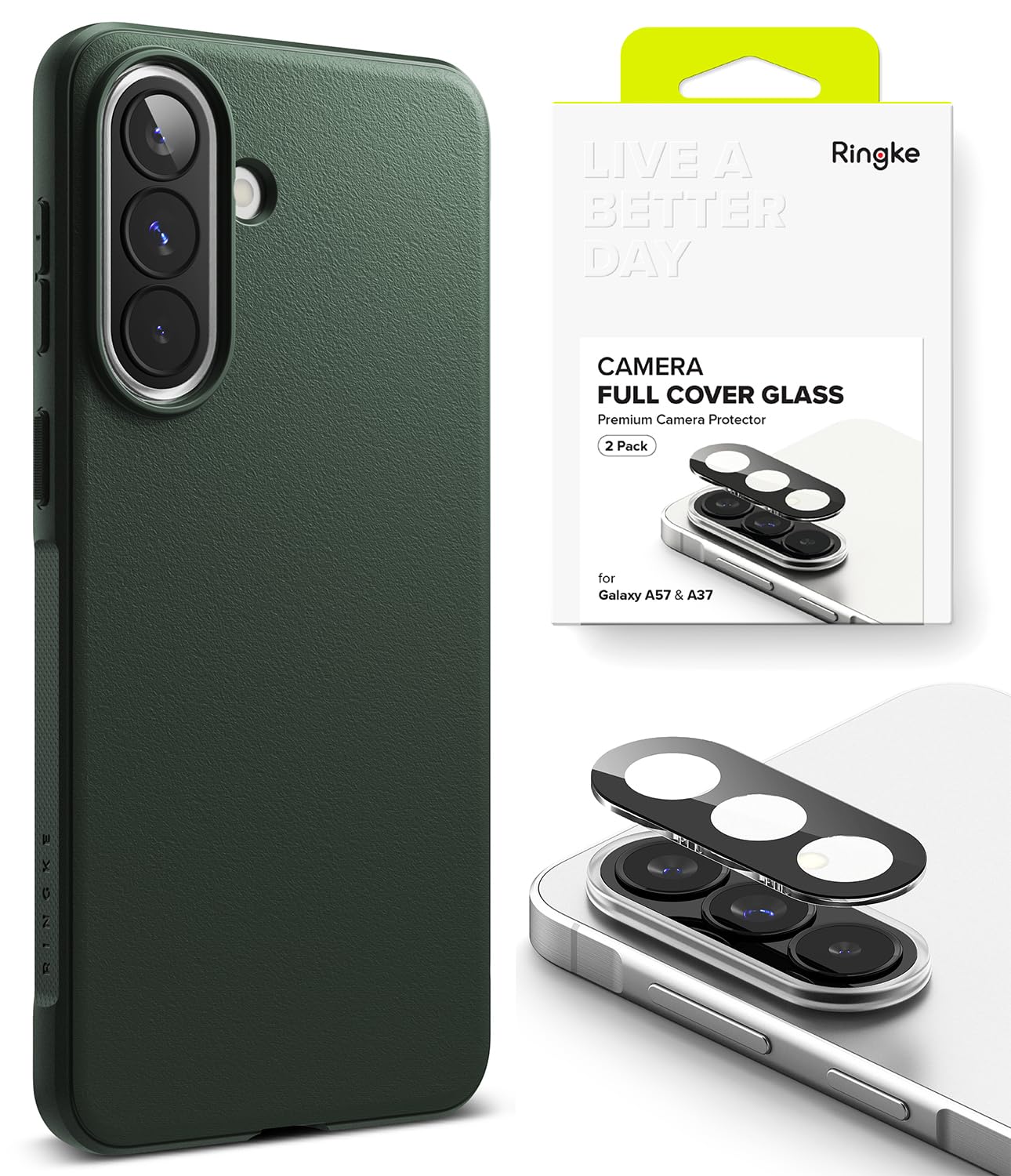 Coque Samsung A57 5G Ringke Onyx Dark Green et verre trempé anti-espion - 8