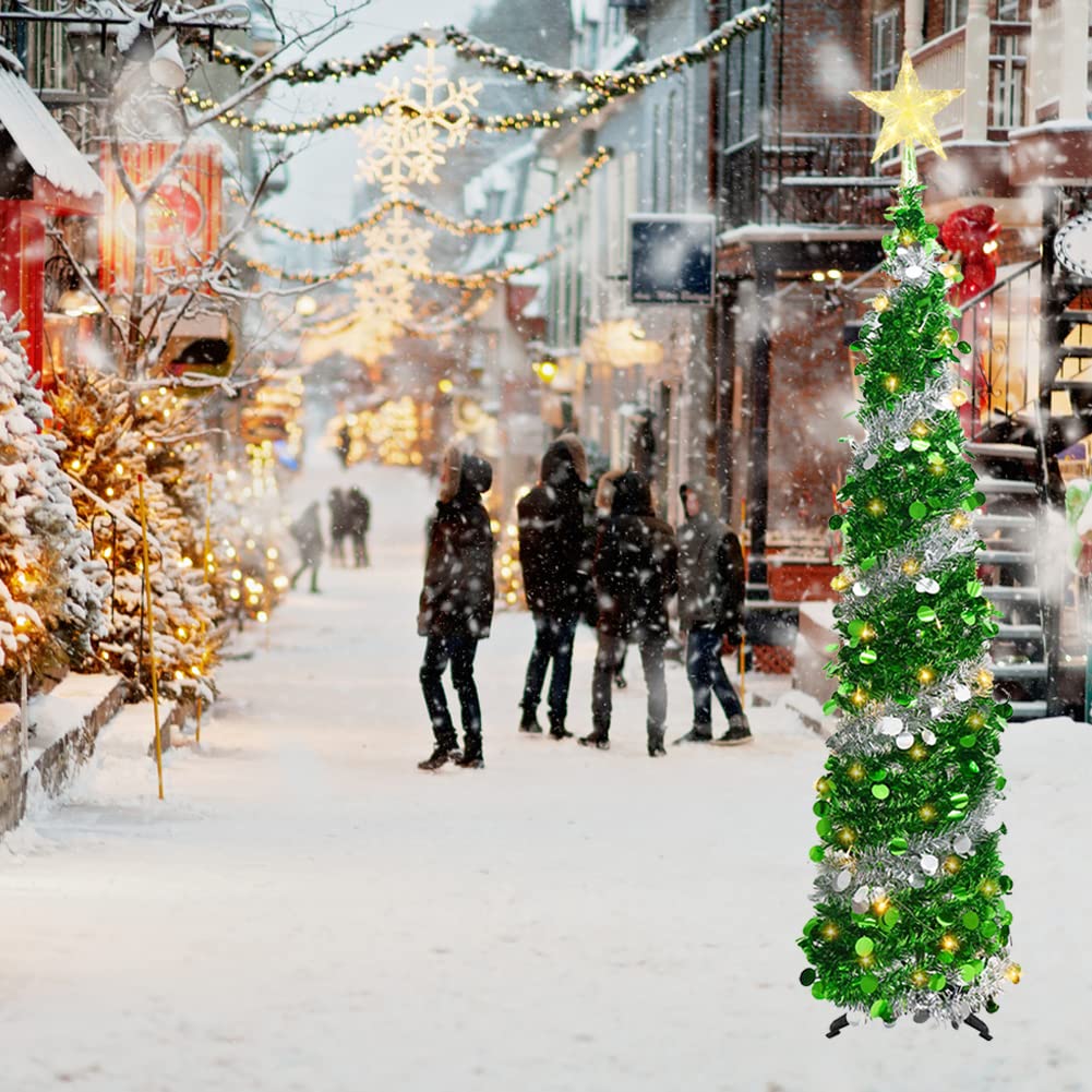 Sapin de Noël artificiel pliable avec 100 lumières LED et étoile pour les vacances, le carnaval, les fêtes, les décorations de Noël (vert)