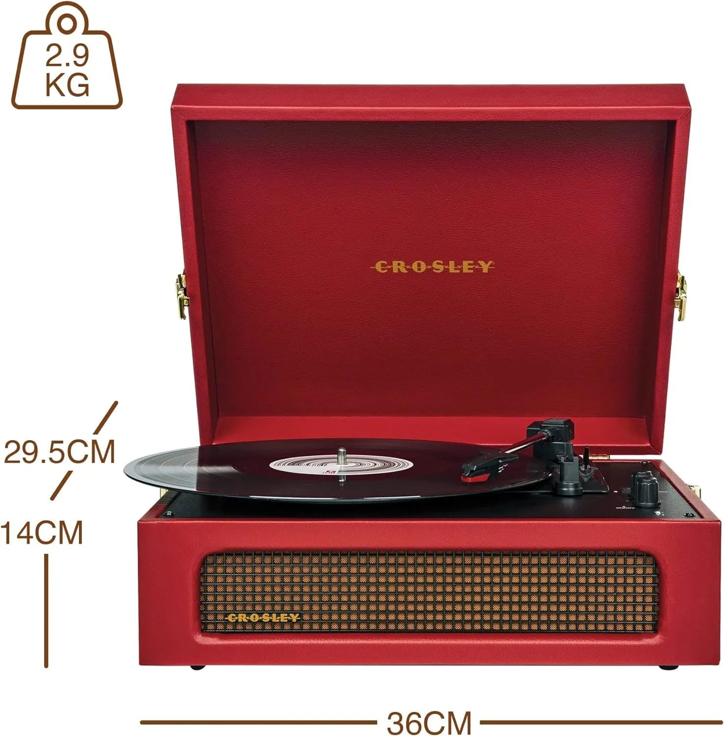 Crosley Voyager Giradischi con 2 altoparlanti, Bluetooth In & Out e AUX - Giradischi Vintage a 3 velocità - Per vinili da 7", 10" e 12" - Portatile con custodia integrata - Borgogna