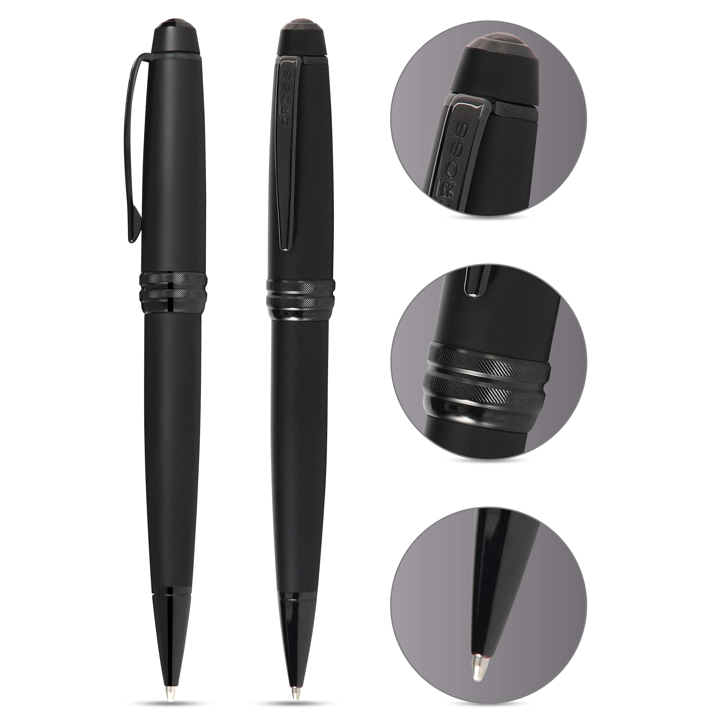 Cross Bailey Coffret cadeau stylo à bille et stylo-plume, calibre de trait ou de plume M, couleur d'écriture : noir mat