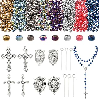 SUNNYCLUE 904Pcs Rosary Making Kit Rosary Charms Easter Cross Link Charms Chandelier Component Links Crucifix Crosses Pendants Glass Spacer Beads for Jewelry Making Supplies DIY Necklace Bracelets
