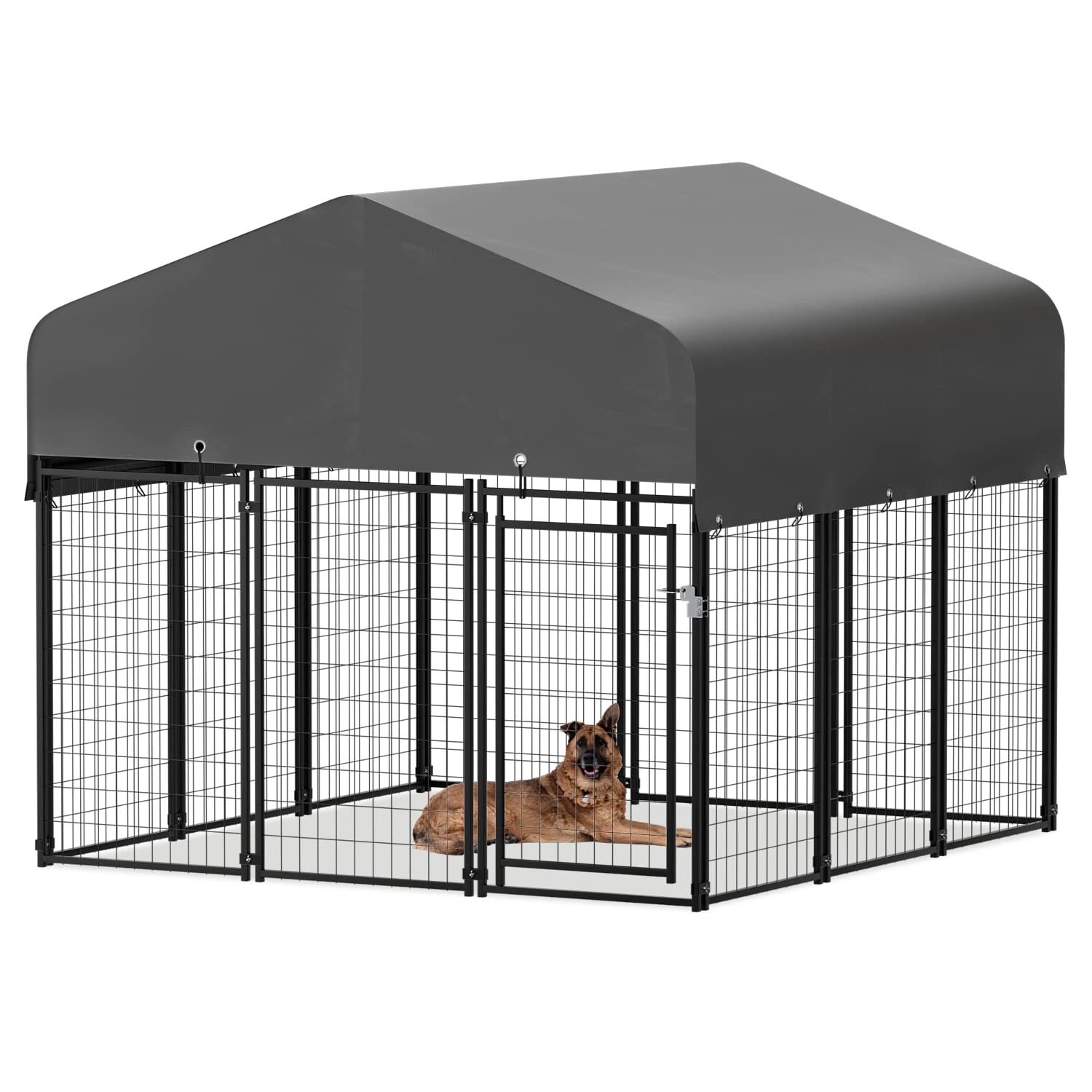 MoNiBloom Dog Kennel with Waterproof Cover, Heavy-Duty Outdoor Dog Pen with Rotating Feeding Doors, 6.25ft High Expandable Dog Playpen House with Powder Coated Steel Frame for Large Dogs, 12 Panels