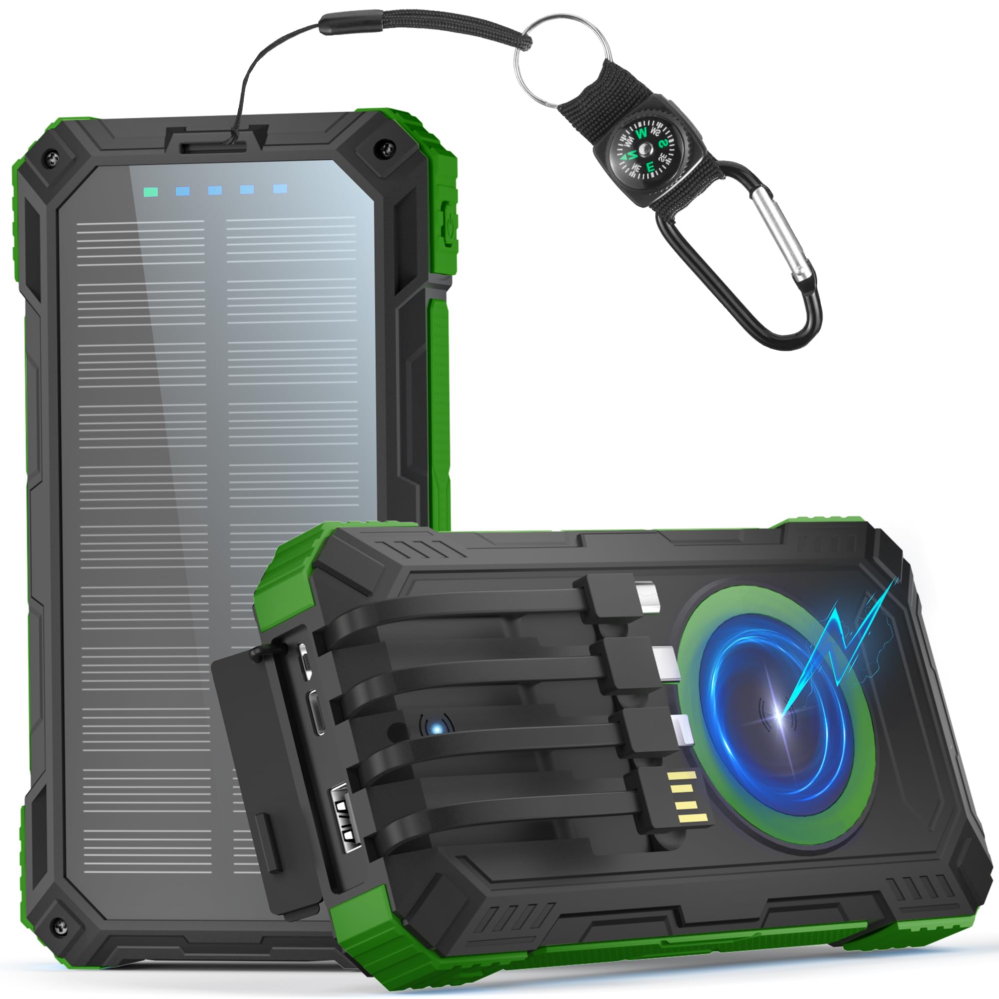 Powerbank Solaire 56800mAh – Recharge Rapide 30W PD, Sans Fil 15W, 4 Câbles Inclus – Idéal Voyage Et Camping