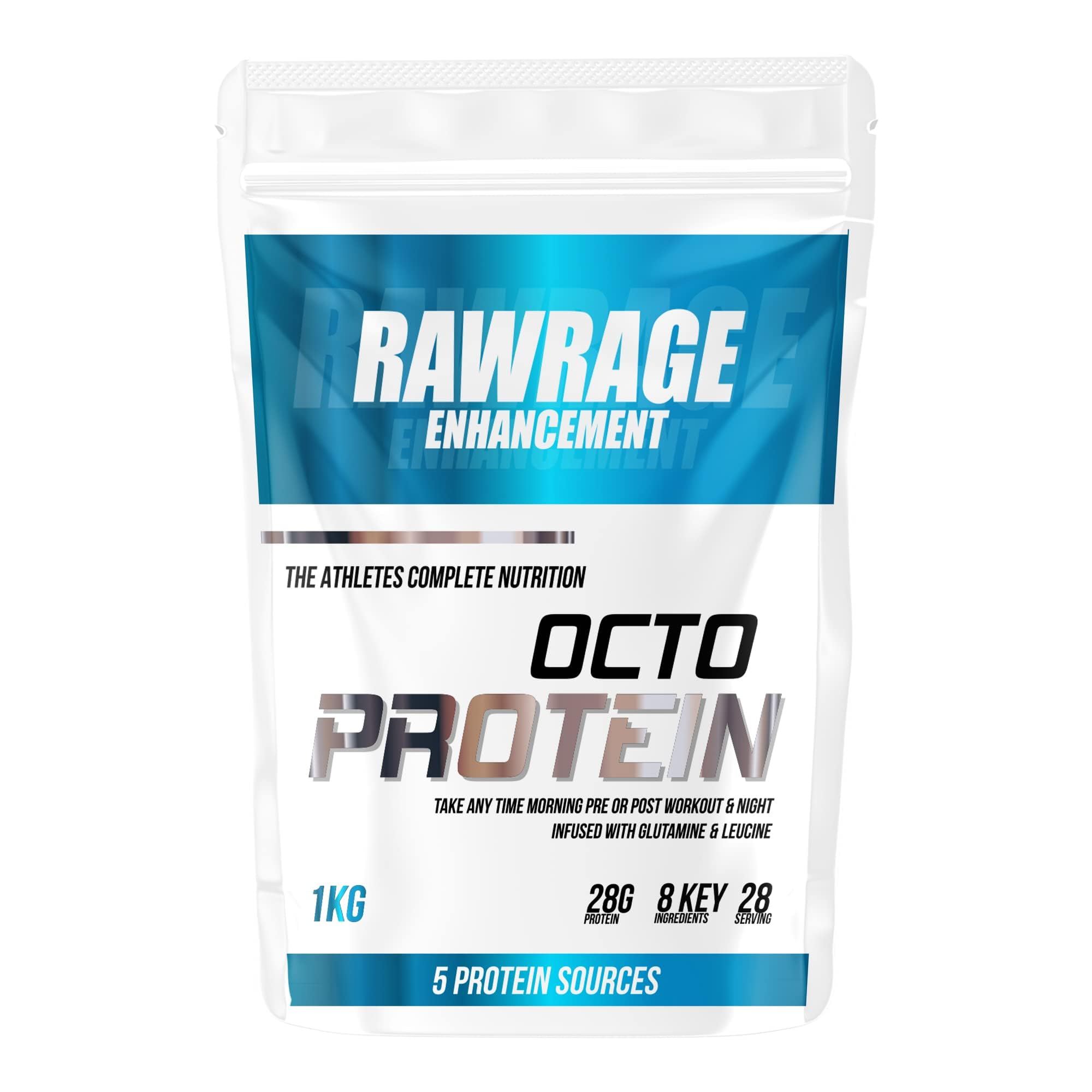 RAWRAGEOcto Protein with 5 Protein Sources & 3 Key Ingredients for Complete Athlete Nutrition | Best Whey Protein Powder for Men and Women | Premium Chocolate (2kg)