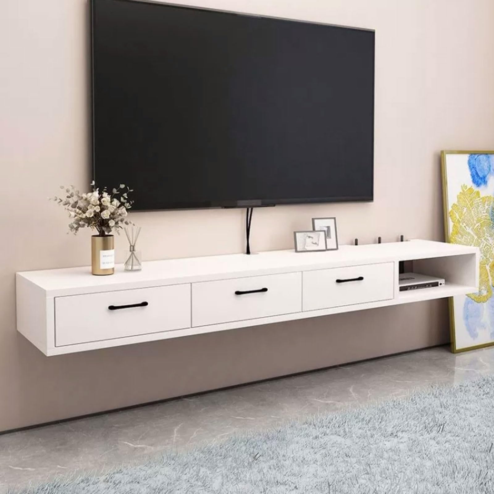 Mueble TV Mueble de TV flotante de madera multifuncional montado en la pared con gabinete de almacenamiento y cajón Mueble de TV for dormitorio Sala de estar Mueble de televisión moderno Mueble para t