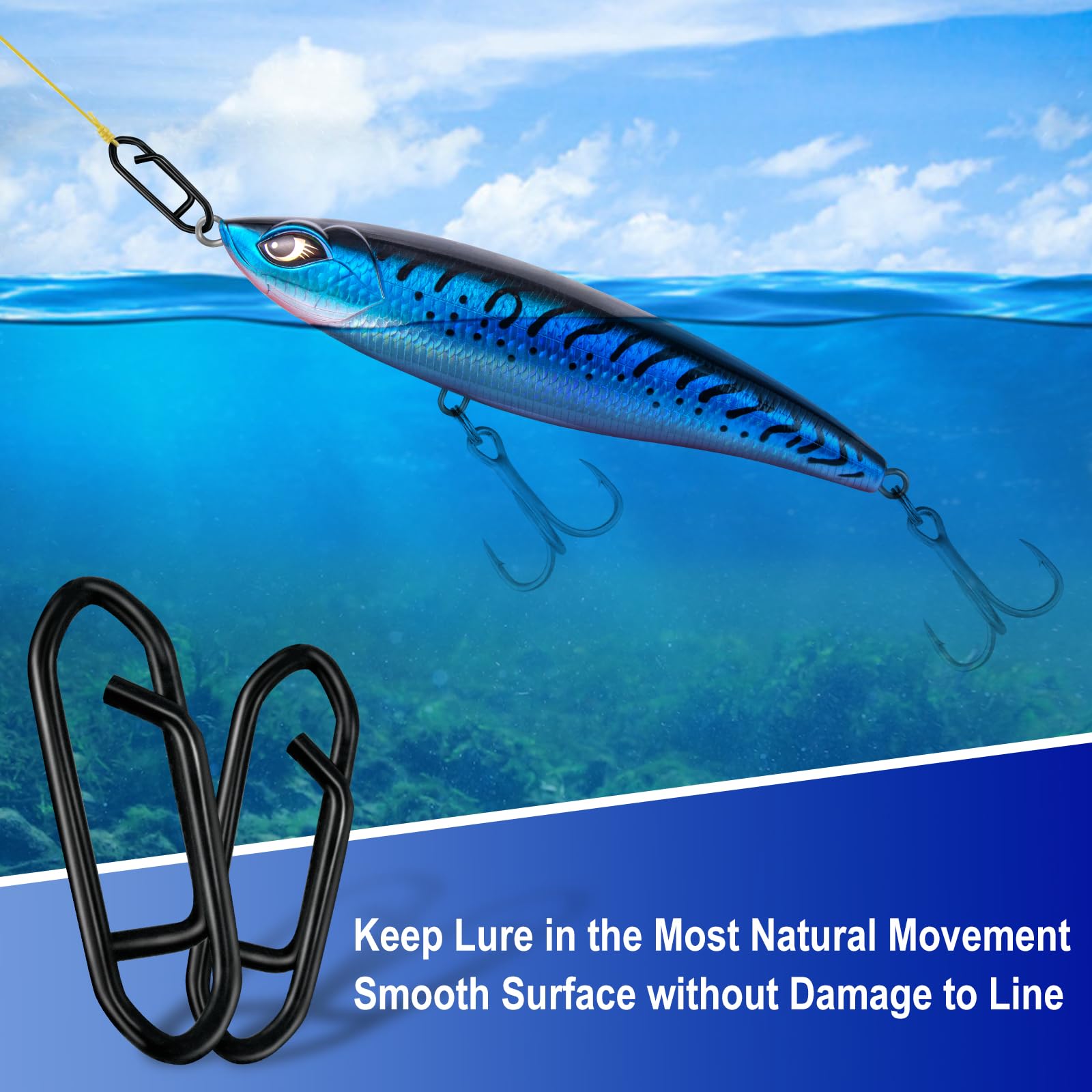 Alwonder 50 Stück Angeln Stealth Power Speed Clips, hochfeste Edelstahl-Speed-Clips für Angelköder, Schnellwechsel, Süßwasser, Salzwasser, Crankbait Popper Lures Quick Snap Connector Tackle