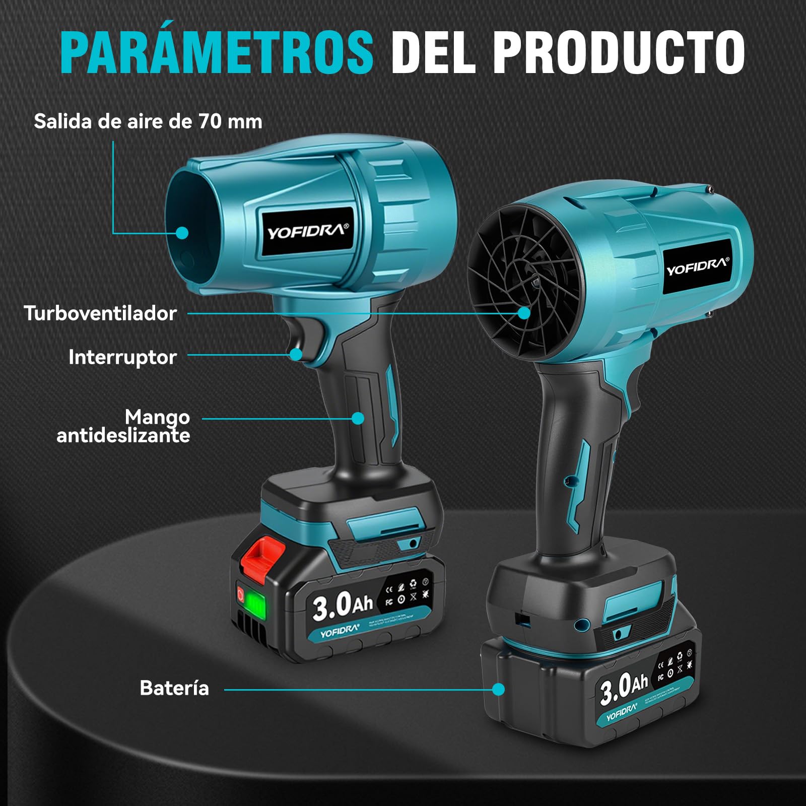 Yofidra Soplador de Hojas, 576 km/h Soplador Aspirador de Hojas, Soplador con 2 Baterías de 3,0 Ah, 28.000 RPM, Soplador de Hojas Eléctrico, Soplador a Batería para Burbujas Coches Hojas Nieve Polvo