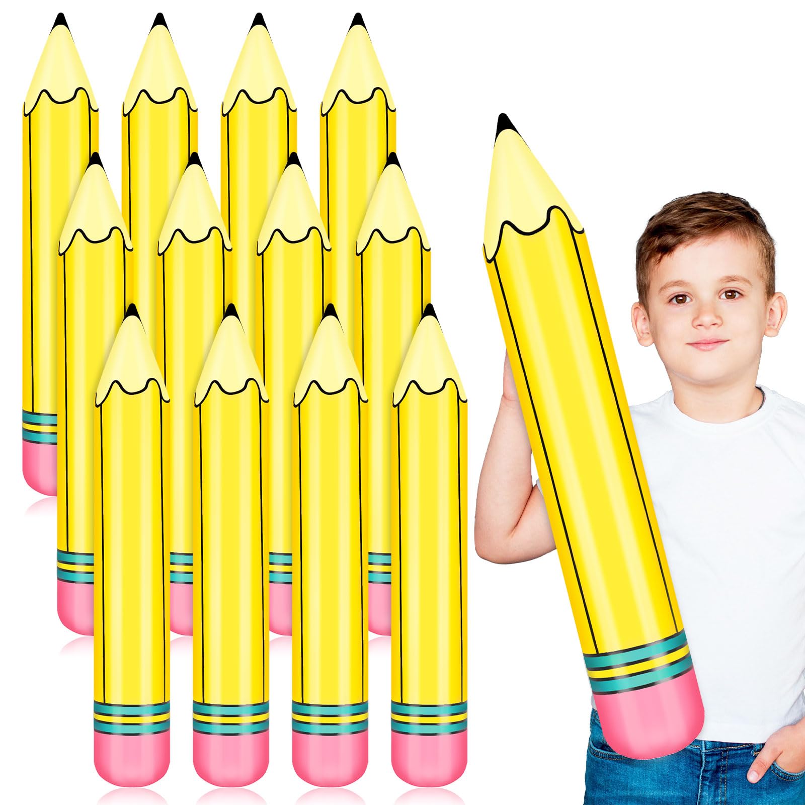 12 Pcs 27 Inch Giant Large Inflatable Pencil Back to School Graduation Decor Hanging Inflatable Pencil Classroom Decoration for Back to School