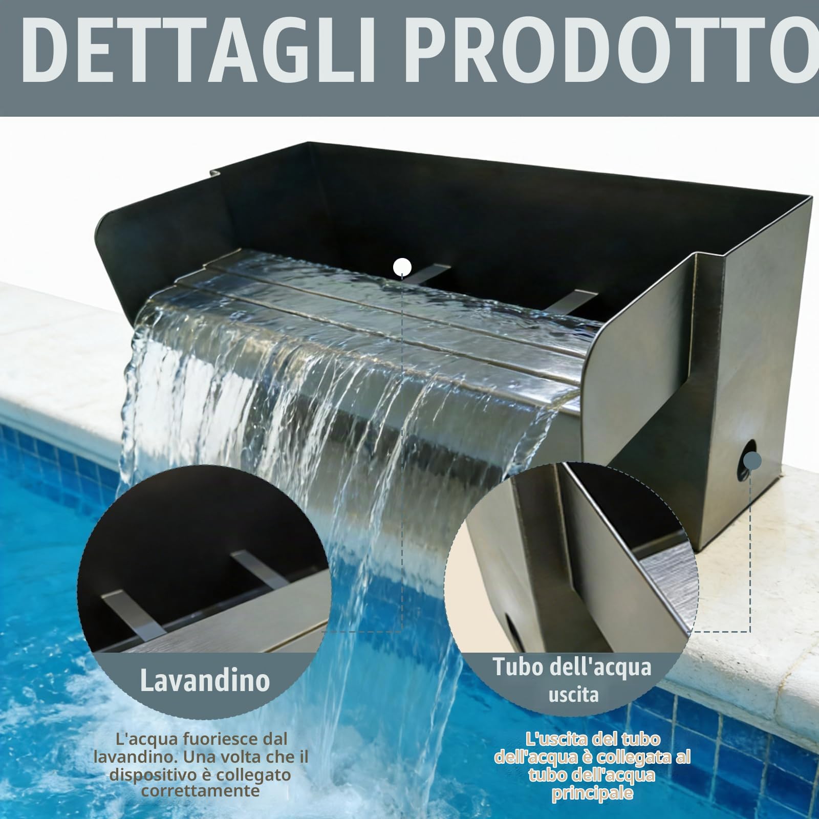 Set Cascata Per Laghetto Da Giardino, Fontana A Cascata In Acciaio Inox Da 30cm Per Laghetto Da Giardino Elemento Decorativo Per Laghetto Da Giardino Patio Terrazza Spazio Esterno (Senza pompa)