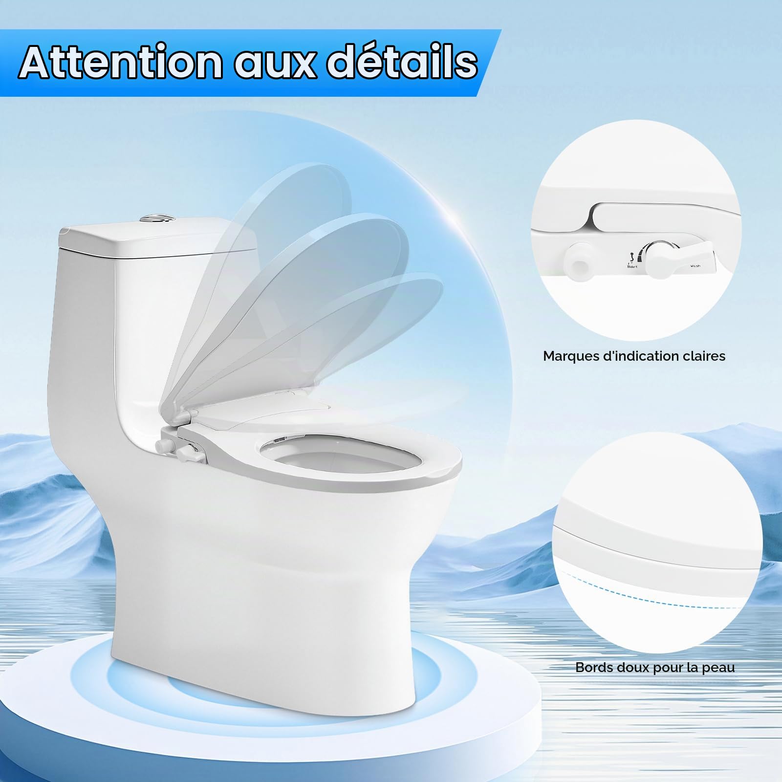 Abattant de WC avec fonction bidet - Siège de Bidet Mécanique Abattant WC Japonais Cuvette Japonaise Bidet Toilette WC- G 1/2",Double Buses