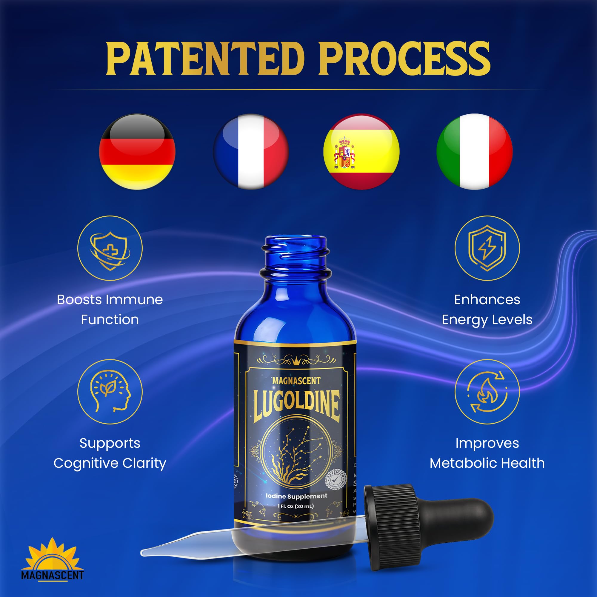 Lugoldine Gouttes d’Iode Activé 30 ml – Procédé Breveté (US20090022816A1), 100% VNR par dose journalière, Sans alcool ni glycérine