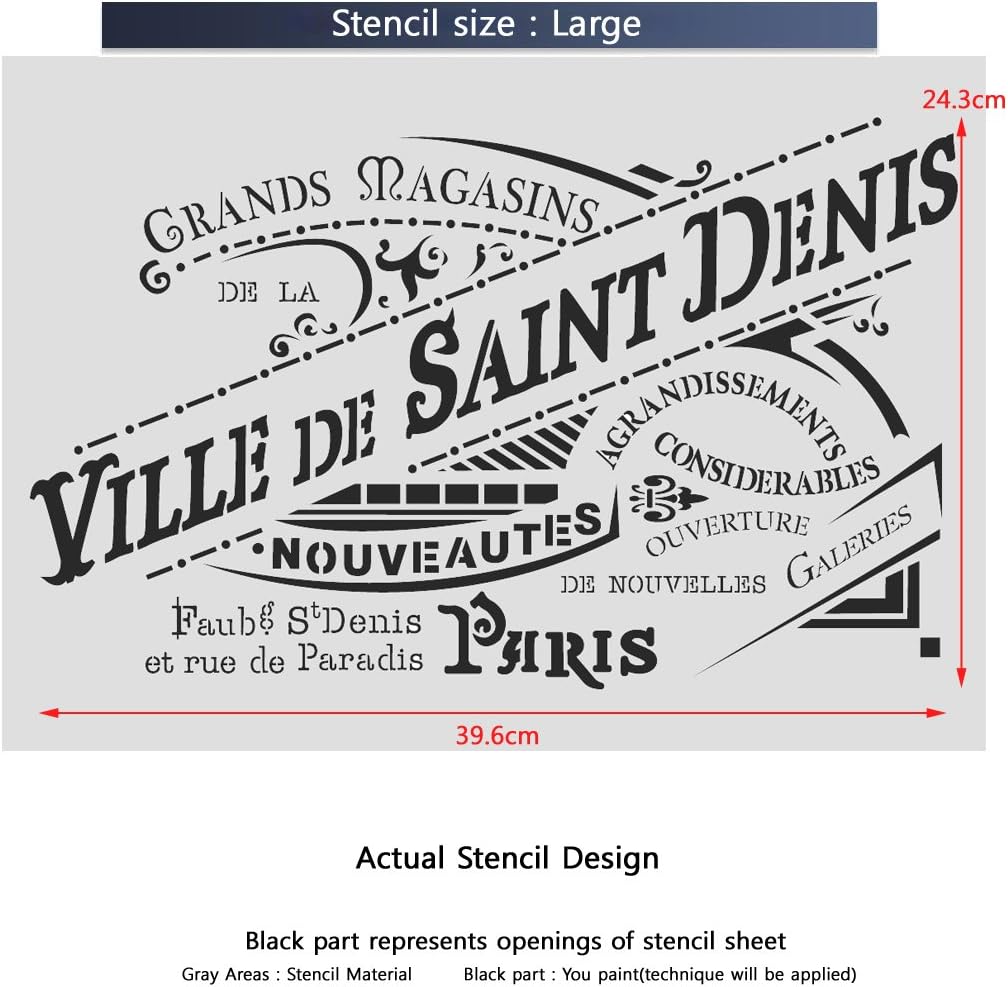 Ville de Saint Denis Stencil for Painting Signs Crafting DIY Wall Decor - Artistic Stencil (Large)