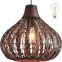 Vista 8 de Lámpara colgante de ratán de 3 luces, lámpara de araña de ratán, lámpara bohemia tejida a mano, lámpara colgante de bambú de 3 luces para sala